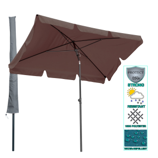 Parasol 2x1.25m rectangular with protective cover and folding device beige grey