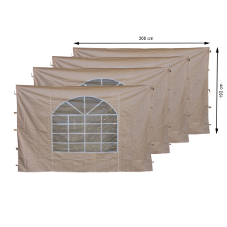 4 Seitenteile mit PVC Fenster 300x195cm für Pavillon Sahara 3x3m Seitenwand Sand