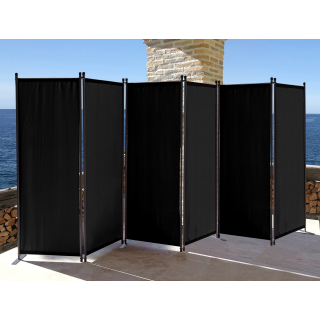 Paravent 340 x 165 cm Fabric Room Devider Garden 6-Part Patrition Wall Foldable Balcony Privacy Screen Black