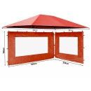 Set Replacement Roof and 2 Side Panels with PE Window for Garden Gazebo 3x4m Orange-Red