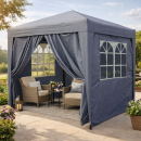 Faltpavillon 2,5 x 2,5 m Smoky Grau, 4 Easy-Klett Seitenwände (2 Reißverschlüsse, 2 Fenster), Pop Up Pavillon Faltbar, mit Tragetasche