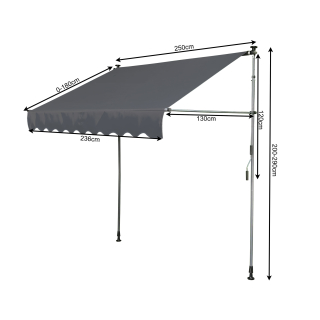 ® Clamp Awning 250x120x200-300cm Awning Balcony Awning-no drilling Pro. Tec 