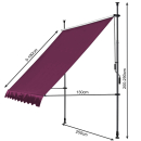 Clamp Awning Balcony Sunshade Telescopic Canopy 250x130cm No Drilling Retractable & Adjustable Color: Bordeaux
