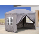 Faltpavillon 2 x 3 m Smoky Grau, 4 Easy-Klett Seitenwände (2 Reißverschlüsse, 2 Fenster), Pop Up Pavillon Faltbar, mit Tragetasche