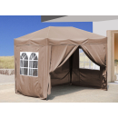 Faltpavillon 2 x 3 m Braunbeige, 4 Easy-Klett Seitenwände (2 Reißverschlüsse, 2 Fenster), Pop Up Pavillon Faltbar, mit Tragetasche