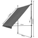 Clamp Awning Balcony Sunshade Telescopic Canopy 300x130cm No Drilling Retractable & Adjustable Color: Grey