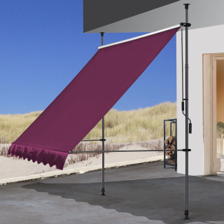 Klemmmarkise 300 x130cm Bordeaux Balkonmarkise Sonnenschutz Terrassenüberdachung Höhenverstellbar von 200-290cm Markise Balkon ohne Bohren