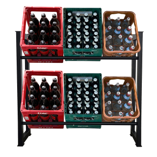 Metal beverage crate rack for storing 6 soda crates 104x30x90cm