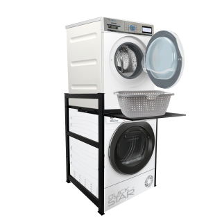 Metal washing machine shelf 74x65x111cm with pull-out tray matt black Standing shelf bathroom storage tumble dryer