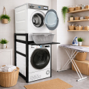 Metal washing machine shelf 74x65x111cm with pull-out tray matt black Standing shelf bathroom storage tumble dryer