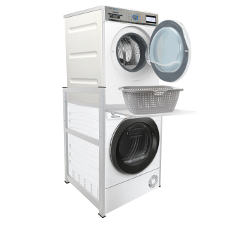 Metal washing machine shelf 74x65x111cm with pull-out tray white Standing shelf bathroom storage tumble dryer