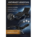 Liegestuhl mit extra dicker Auflage, Anthrazit, 200 kg Belastbar, Stufenlos Verstellbar, Wetterfest für Innen & Außen, Polster Extra Breit 72 cm, Sonnenliege mit Nackenkissen & Getränkehalter