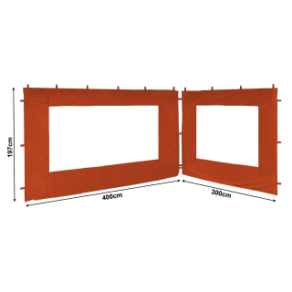2 Seitenteile mit PE Fenster für Pavillon 3x4m Seitenwand Terra / Rotorange RAL 2001