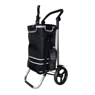 Folding Aluminium Shopping Trolley 57L (48L + 9L Insulated) – Black – 30kg Load, 35×45×98cm – EVA Wheels Ø20.5cm – Foldable, Hand Truck & Shoulder Bag – Supermarket Hooks