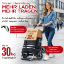 Folding Aluminium Shopping Trolley 57L (48L + 9L Insulated) – Black – 30kg Load, 35×45×98cm – EVA Wheels Ø20.5cm – Foldable, Hand Truck & Shoulder Bag – Supermarket Hooks