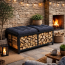 Metall Kaminholzregal Sitzbank 100 × 48 × 45 cm – Matt Schwarz, Industrial Design Holzlager SPA Bank Sitztruhe