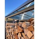 Aluminium Kaminholzregal Außen 185 x 70 x 185 cm Mit Wetterschutz Transparent, Pro - 40 mm Aluprofil, Grau, Wetterfest, Kapazität 2,3 m³ (3,5 SRM), XXL Garten Kaminholzunterstand Stapelhilfe