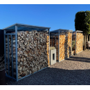 Aluminium Kaminholzregal Außen 185 x 70 x 185 cm Mit Wetterschutz Transparent, Pro - 40 mm Aluprofil, Grau, Wetterfest, Kapazität 2,3 m³ (3,5 SRM), XXL Garten Kaminholzunterstand Stapelhilfe