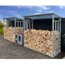Aluminium Kaminholzregal Außen 185 x 70 x 185 cm Mit Wetterschutz Transparent, Pro - 40 mm Aluprofil, Grau, Wetterfest, Kapazität 2,3 m³ (3,5 SRM), XXL Garten Kaminholzunterstand Stapelhilfe