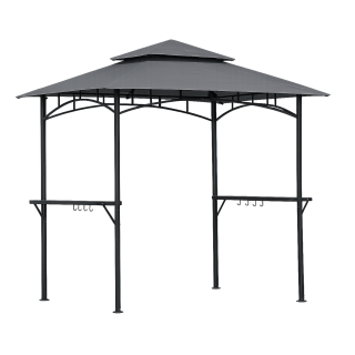 Grillpavillon BBQ 2,45 x1,5 m Grau Metall Garten Pavillon Grillzelt Überdachung