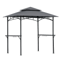 Grillpavillon BBQ 2,45 x1,5 m Grau Metall Garten Pavillon Grillzelt Überdachung