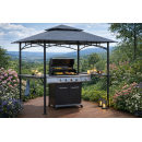 Grillpavillon BBQ 2,45 x1,5 m Grau Metall Garten Pavillon Grillzelt Überdachung