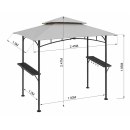Grillpavillon BBQ 2,45 x1,5 m Grau Metall Garten Pavillon Grillzelt Überdachung
