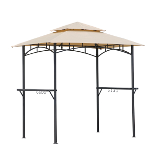 BBQ Grill Pavilion 245x150 cm Beige Metal Garden Gazebo Grill Shelter Canopy