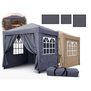 Faltpavillon 1,5 / 2 / 2,5 / 3 m - Grau / Braunbeige, Pop Up Pavillon mit Tragetasche