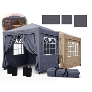 Faltpavillon 2 / 2,5 m - mit Fußgewichten, Grau / Braunbeige, Pop Up Pavillon mit Tragetasche