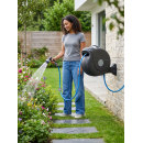 Automatic Hose Reel RollUp 15 m + 2 m, 180° Swivelling, Multi Spray Gun 10 Modes incl. AquaBlue Quality Hose, Garden Hose Wall Mount, Universal Connector