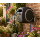 Automatic Hose Reel RollUp 15 m + 2 m, 180° Swivelling, Multi Spray Gun 10 Modes incl. AquaBlue Quality Hose, Garden Hose Wall Mount, Universal Connector