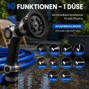 Automatic Hose Reel RollUp 15 m + 2 m, 180° Swivelling, Multi Spray Gun 10 Modes incl. AquaBlue Quality Hose, Garden Hose Wall Mount, Universal Connector