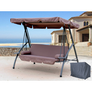 Hollywood Swing 3 Seater Foldable with Lounger Function Swing Garden Lounger Triumph Taupe incl. Protective Cover