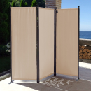 2 Piece Paravent 170 x 165 cm Fabric Room Devider Garden 3-Part Patrition Wall Foldable Balcony Privacy Screen Beige